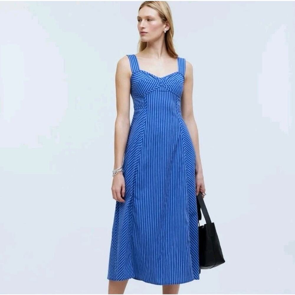 Madewell Bianca Sweetheart Midi Dress Pure Blue Stripe NP071 XXS 00 SOLD OUT